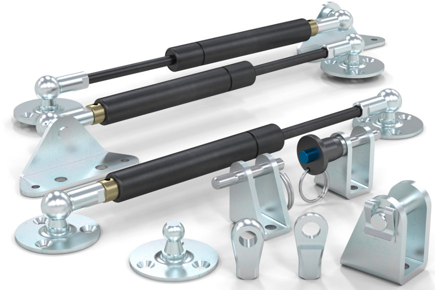 Increased flexibility for gas strut installation with new brackets and end fittings